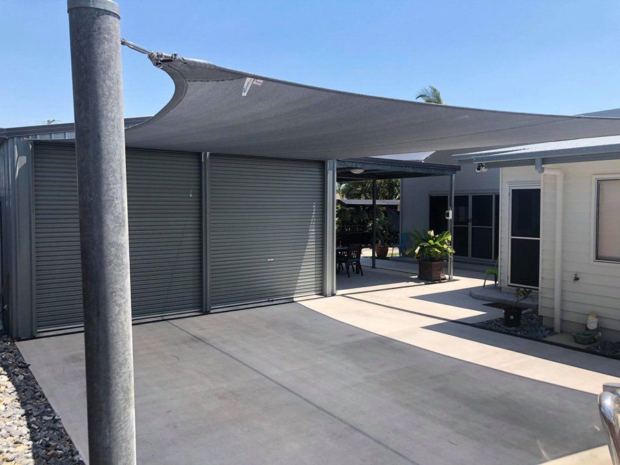 Shade Sail in Front of Garage Door — Quality Constructions in Maryborough, QLD