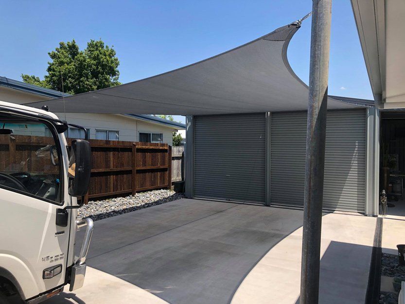 Shade Sails in Front of the Garage — Quality Constructions in Maryborough, QLD