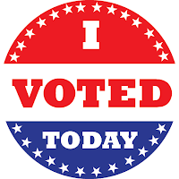 “I VOTED TODAY” red, white, and blue sticker with stars and bold text