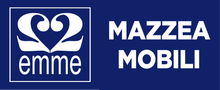 Logo di Mazzella Mobili, testo bianco e disegno a cuore su sfondo blu scuro.