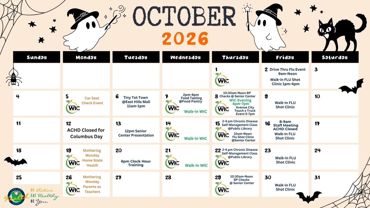 A calendar for October 2026