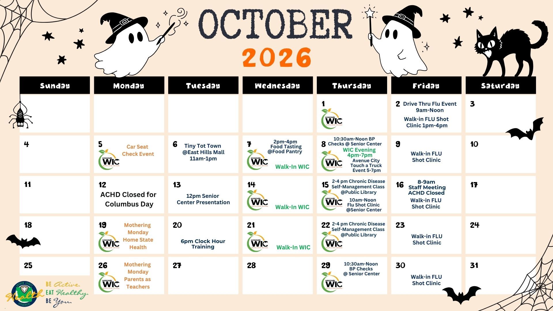 A calendar for October 2026