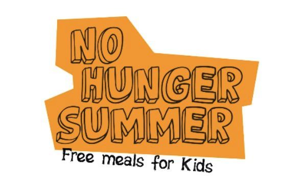 An orange sign that says no hunger summer free meals for kids
