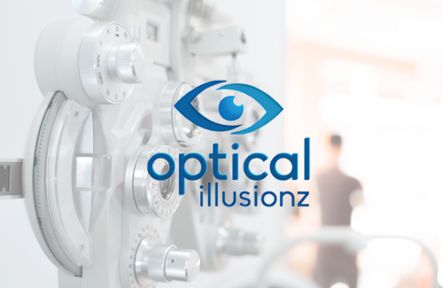 A close up of an optical illusionz logo on a machine.
