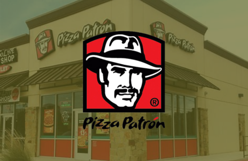 A pizza patron restaurant with a man wearing a hat