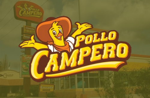 The logo for pollo campero shows a chicken wearing a cowboy hat