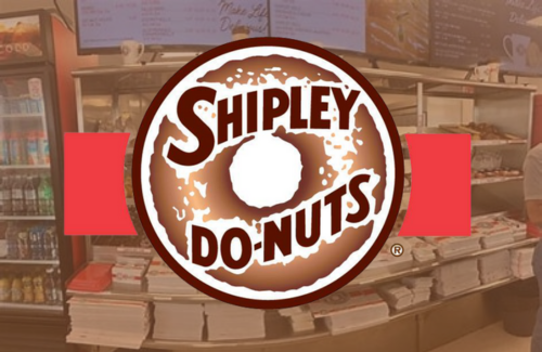 The logo for shipley donuts is shown in a store