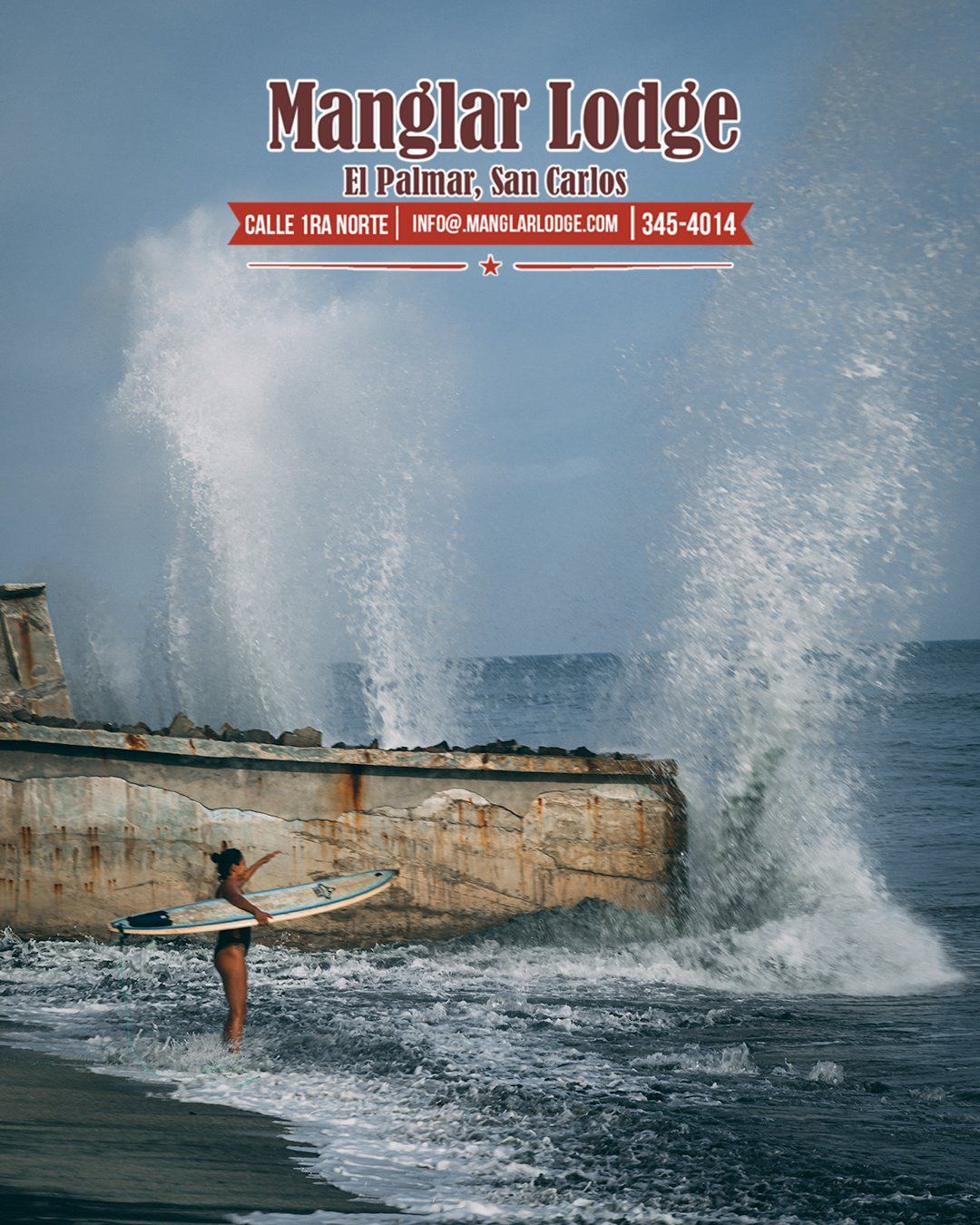 Surfer riding waves at El Palmar Beach in Panama