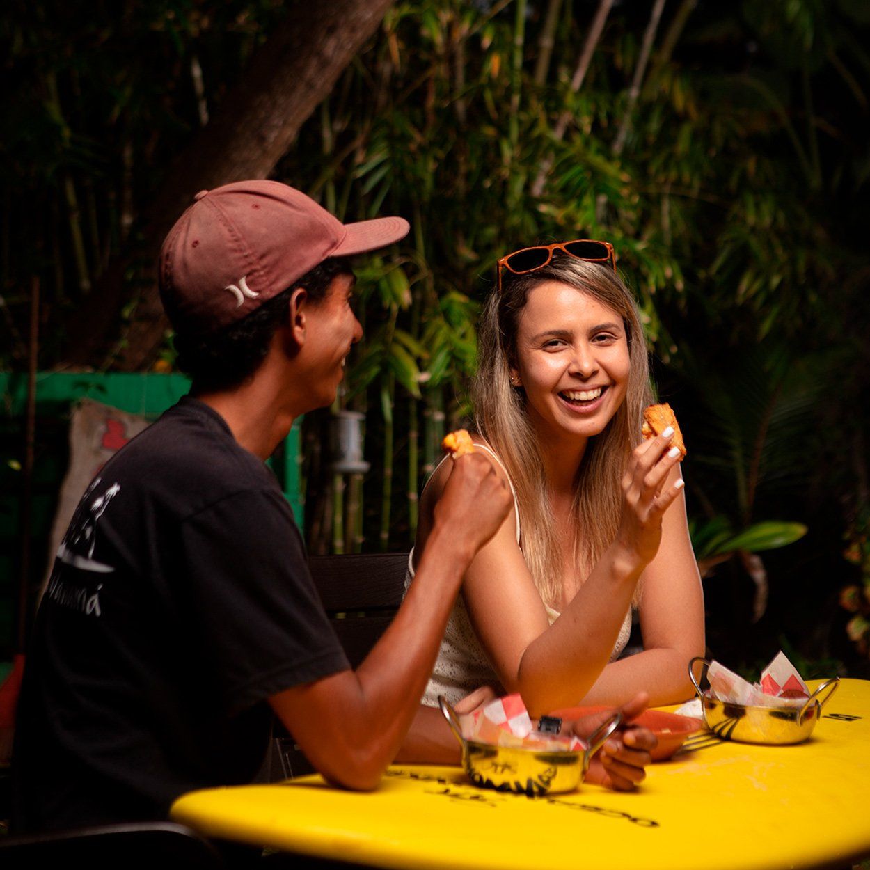 Couple dining at Manglar Lodge restaurant in San Carlos Panama