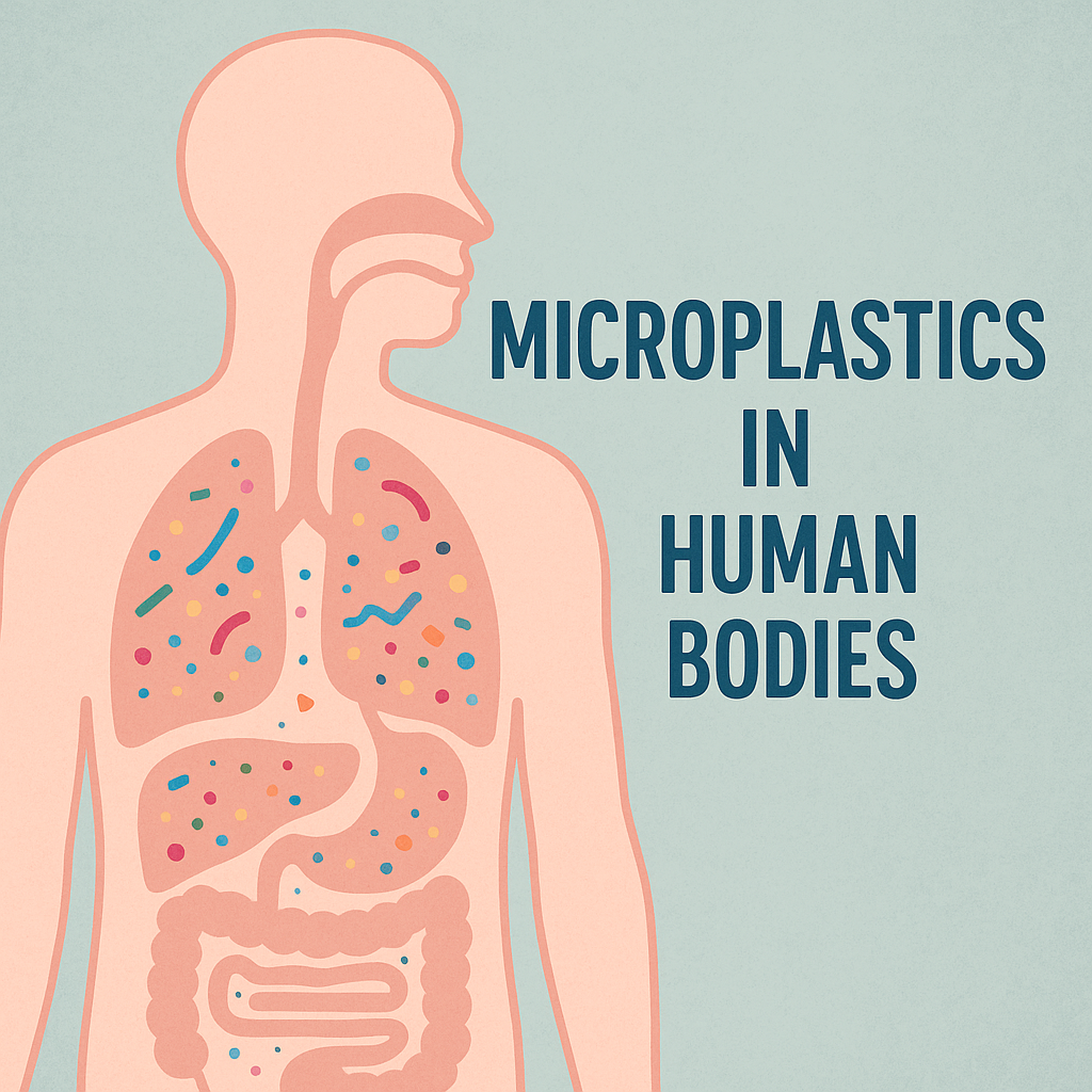 Illustration: Human outline with microplastics shown in the lungs