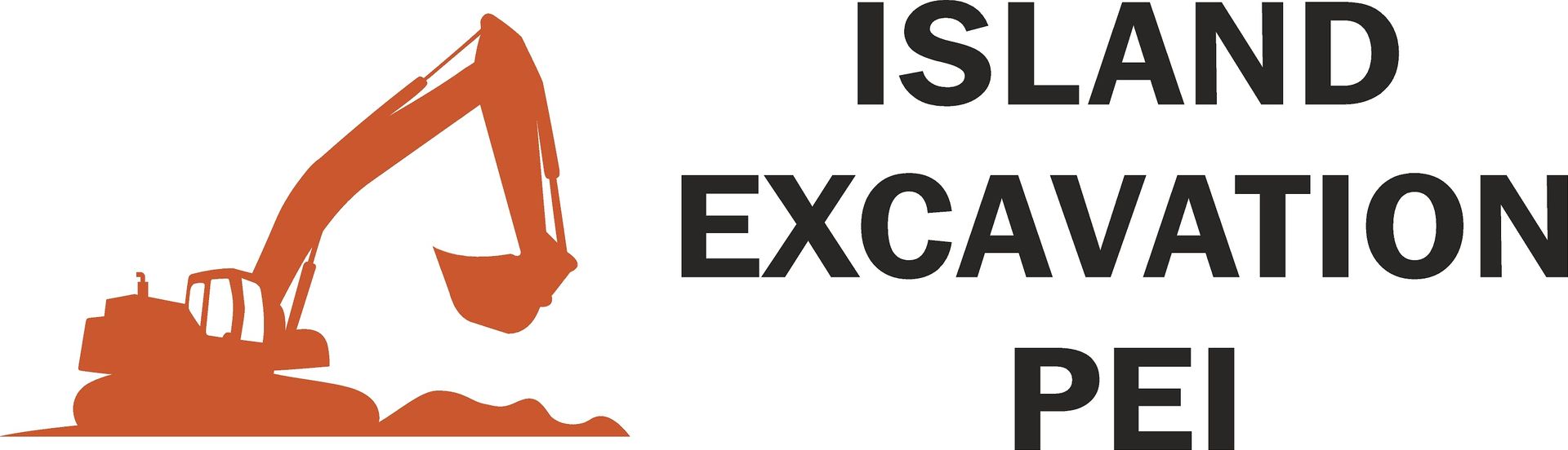 A logo for island excavation pei with an excavator digging in the dirt.