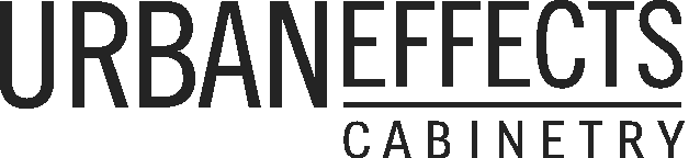 The logo for urban effects cabinetry is black and white.