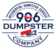 Residential Dumpster Service 906 Dumpster Company logo with red dumpster on trailer in navy and red