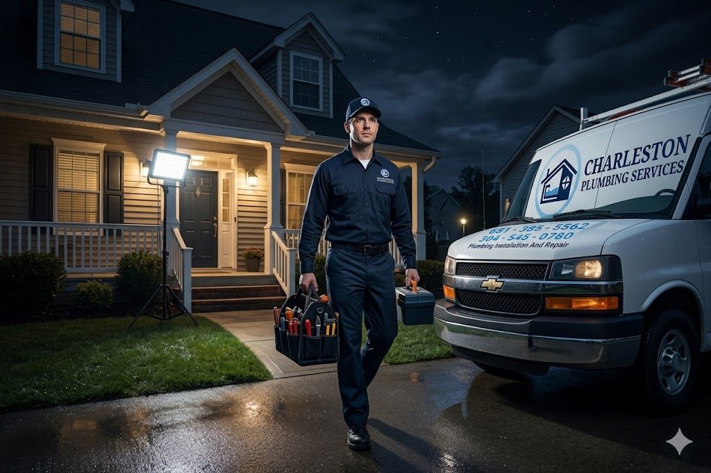 24/7 emergency plumber arriving at a Charleston WV home