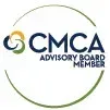 CMCA Advisory Board Member logo with dark blue text and green and gold graphic.