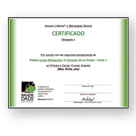 A certificate from Malachi Dads for completing the 