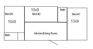 A black and white floor plan of a house with a kitchen and dining room.
