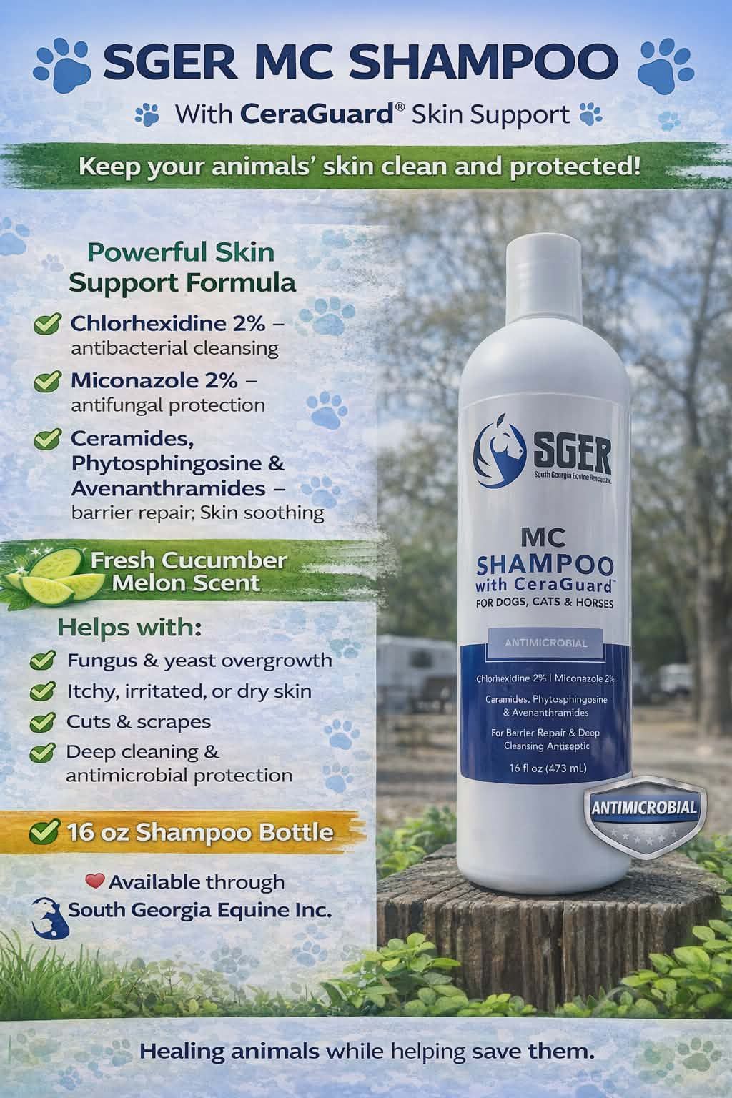 MC SHAMPOO with CeraGuard FOR DOGS, CATS & HORSES 16 ounce