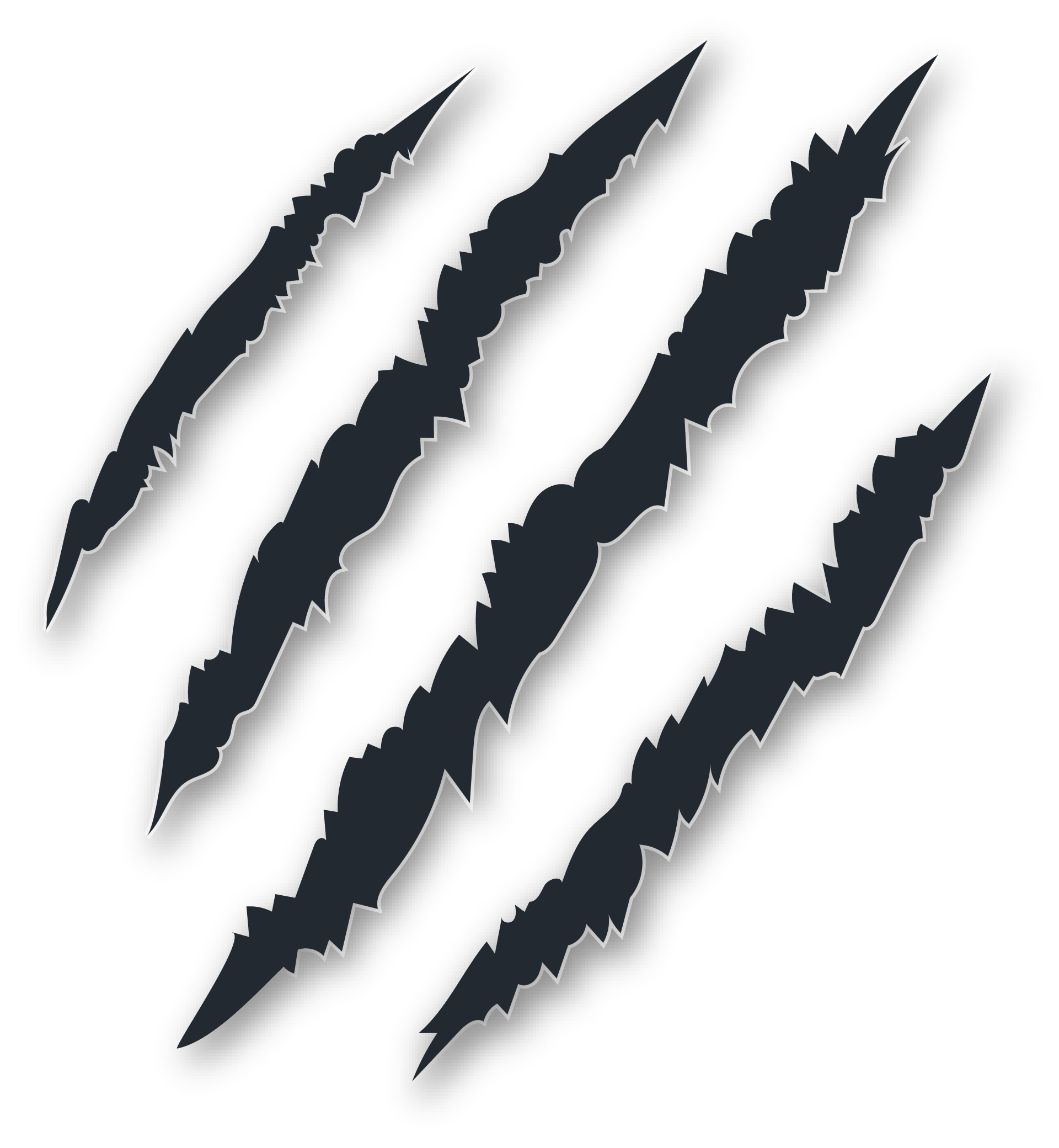 Four dark claw marks diagonally across a white background.