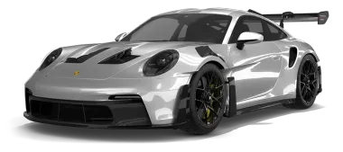Blue and gray Porsche 911 GT3 RS sports car, angled view.