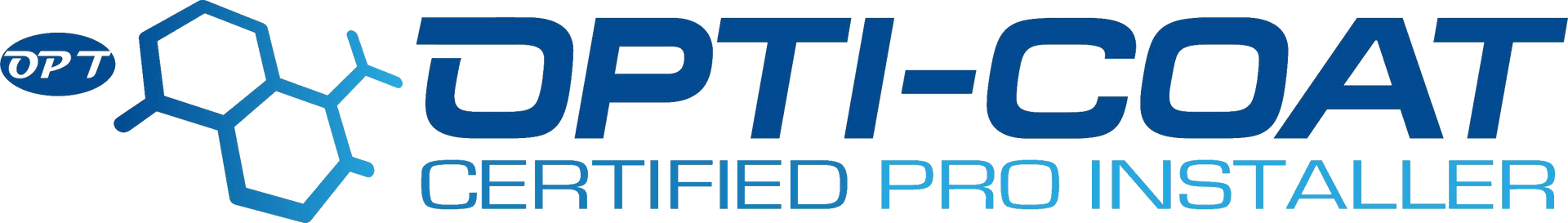 OPTI-COAT Certified Pro Installer logo in blue with hexagon graphic