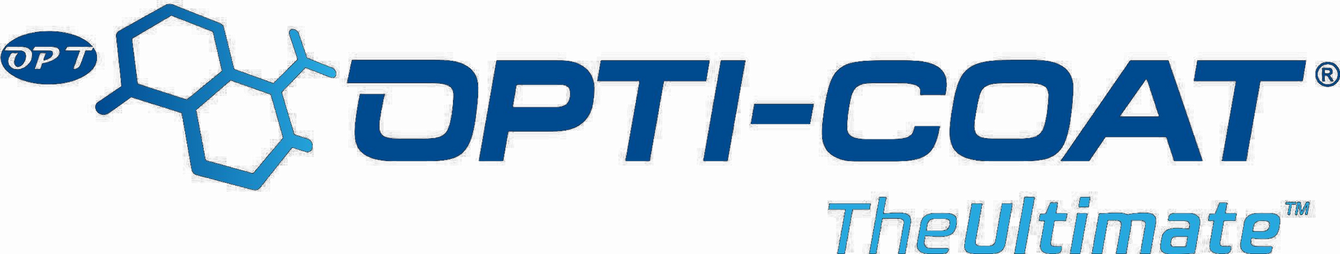 OPTI-COAT logo with blue molecular graphic and the slogan “The Ultimate”