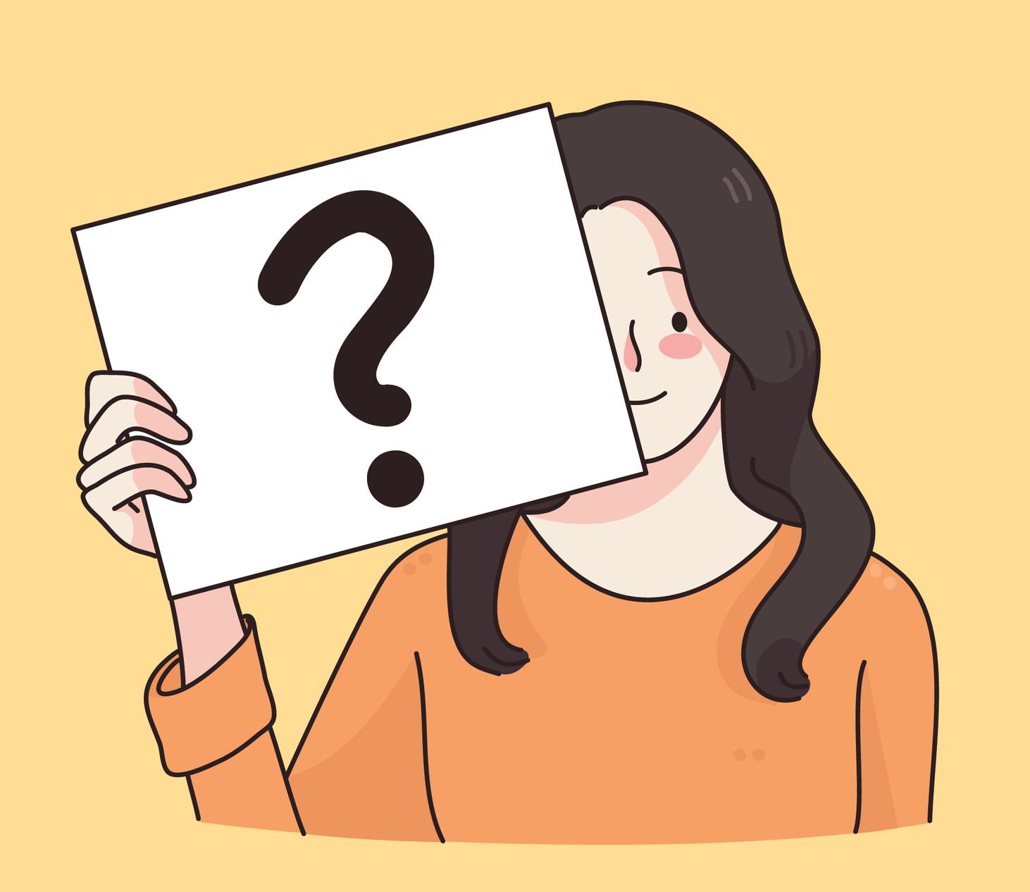 una ragazza con un cartello in mano e il punto interrogativo