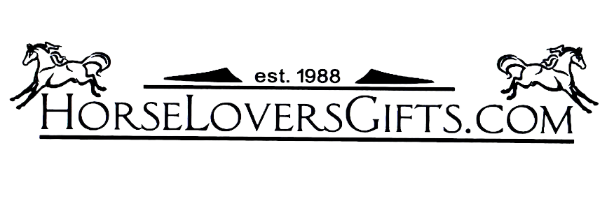 Logo of HorseLoversGifts.com with leaping horses, text, and