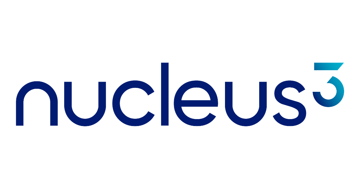 Nucleus logo in dark blue lowercase text with a teal accent above the final letter.