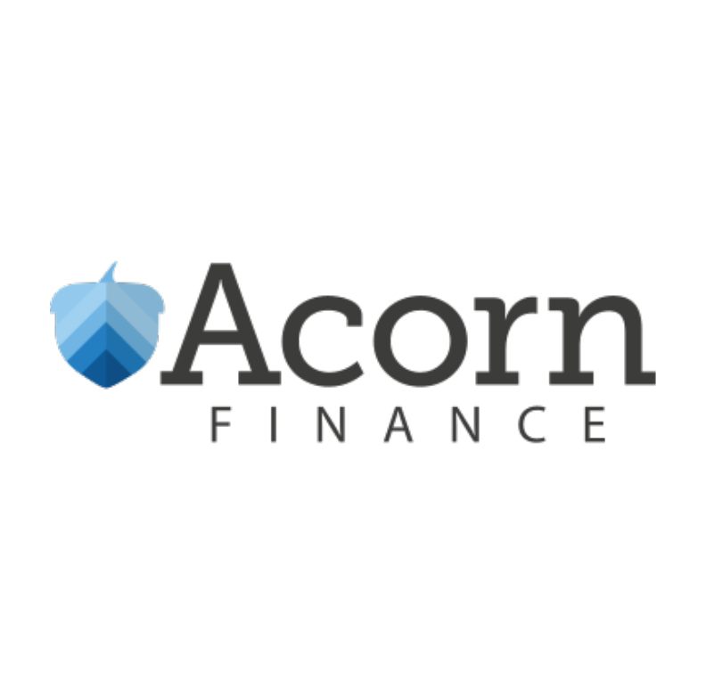 Acorn Finance logo with blue acorn icon and black text on a white background