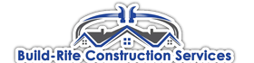 Build-Rite Construction Services logo with blue house roof and tools over text