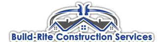 Build-Rite Construction Services logo with blue house roof and tools over text