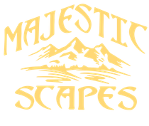 Gold “Majestic Scapes” logo with stylized mountain peaks and sunburst on a white background