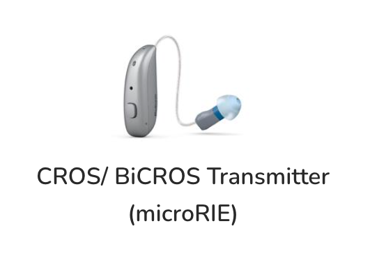 A picture of a hearing aid that says cros / bicros transmitter microrie
