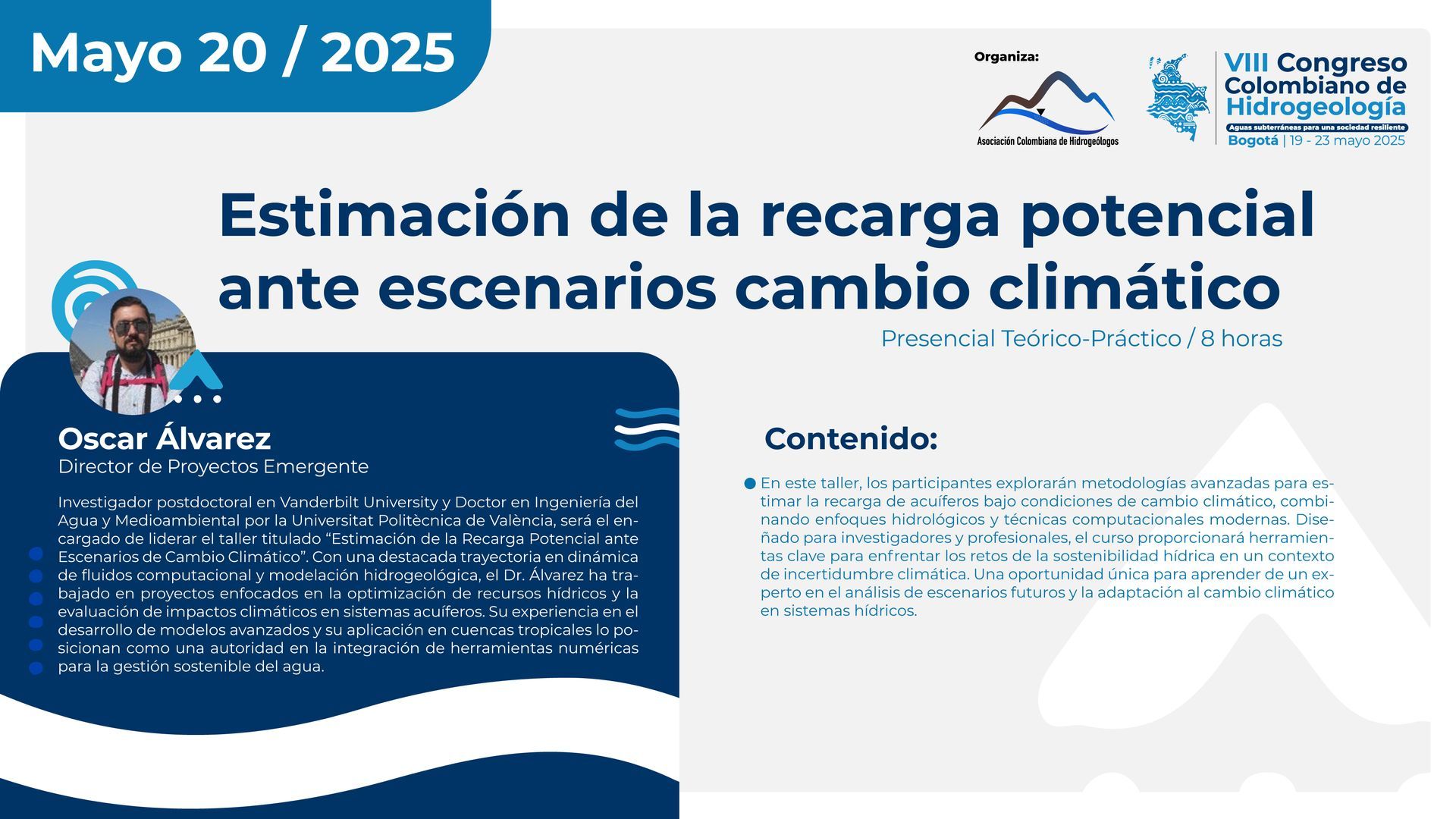 A poster with a picture of a man and the words `` estimacion de la recarga potencial ante escenarios cambio climático ''