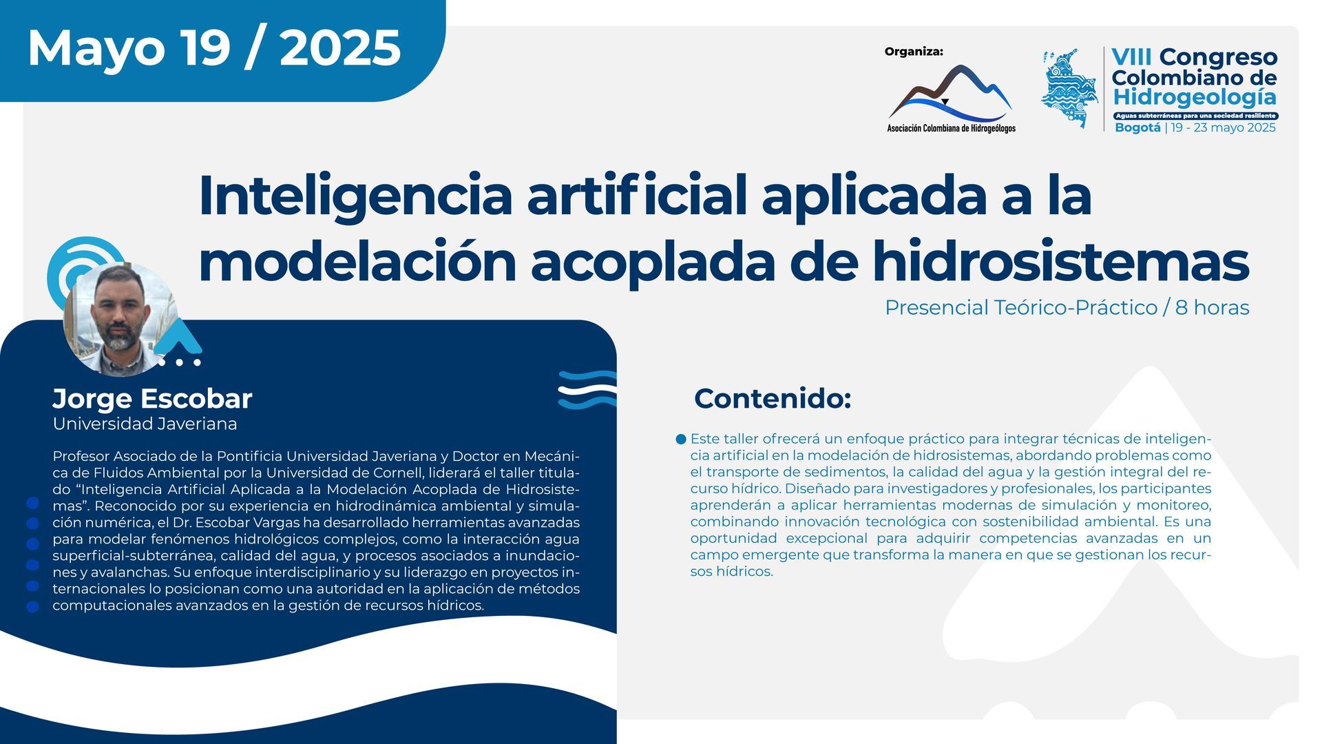 A poster for a conference called inteligencia artificial aplicada a la modelacion acoplada de hidrosistemas