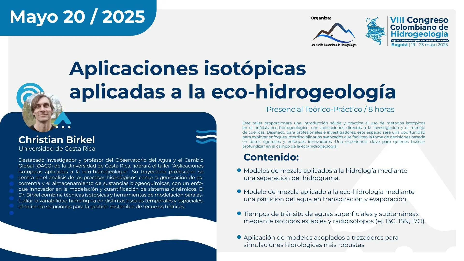 A poster for a conference called aplicaciones isotopicas aplicadas a la eco-hidrogeologia