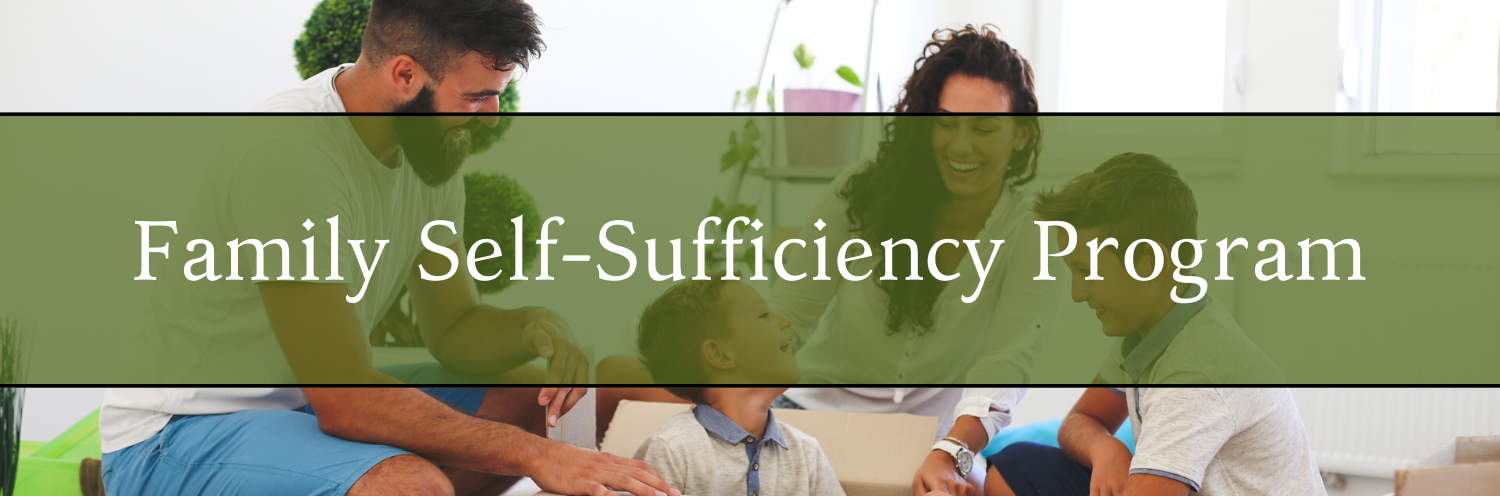 Family Self-Sufficiency Program banner with people in a green and white outdoor scene