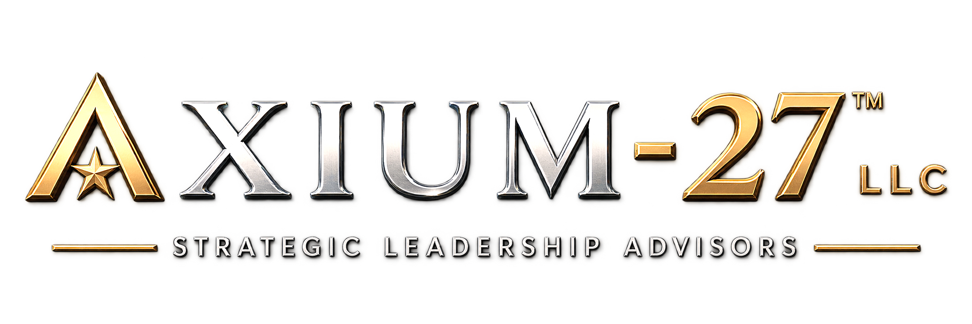 Axium-27 LLC logo in gold and black with “Strategic Leadership Advisors” subtitle