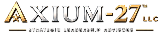 AXIUM-27 LLC logo with gold and black text and “Strategic Leadership Advisors” tagline