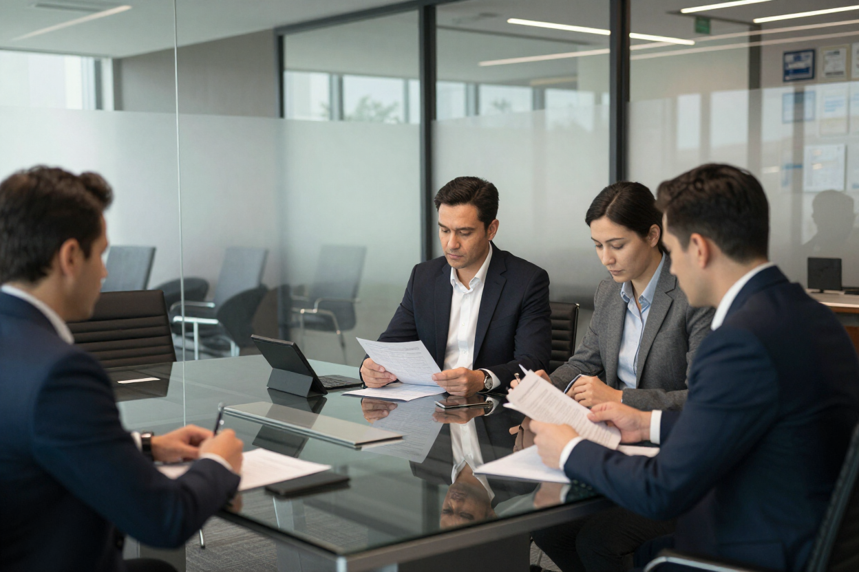 Financial sector executive reviewing documents