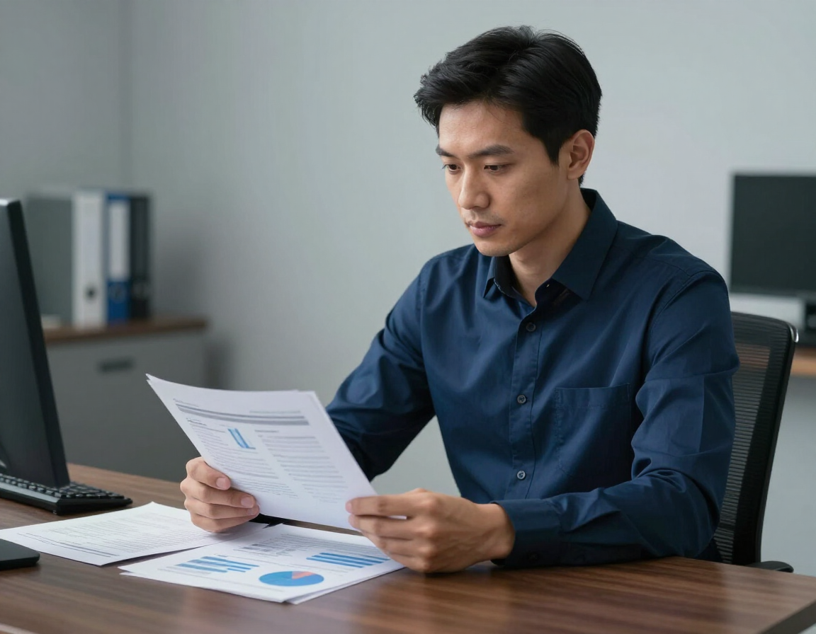 Compliance professional examining operational report
