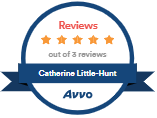Avvo review badge: 5-star rating for Catherine Little-Hunt. Shows 3 reviews total.Black circle with a white checkmark.