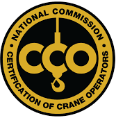 CCO certification seal with gold letters on black background; crane hook.