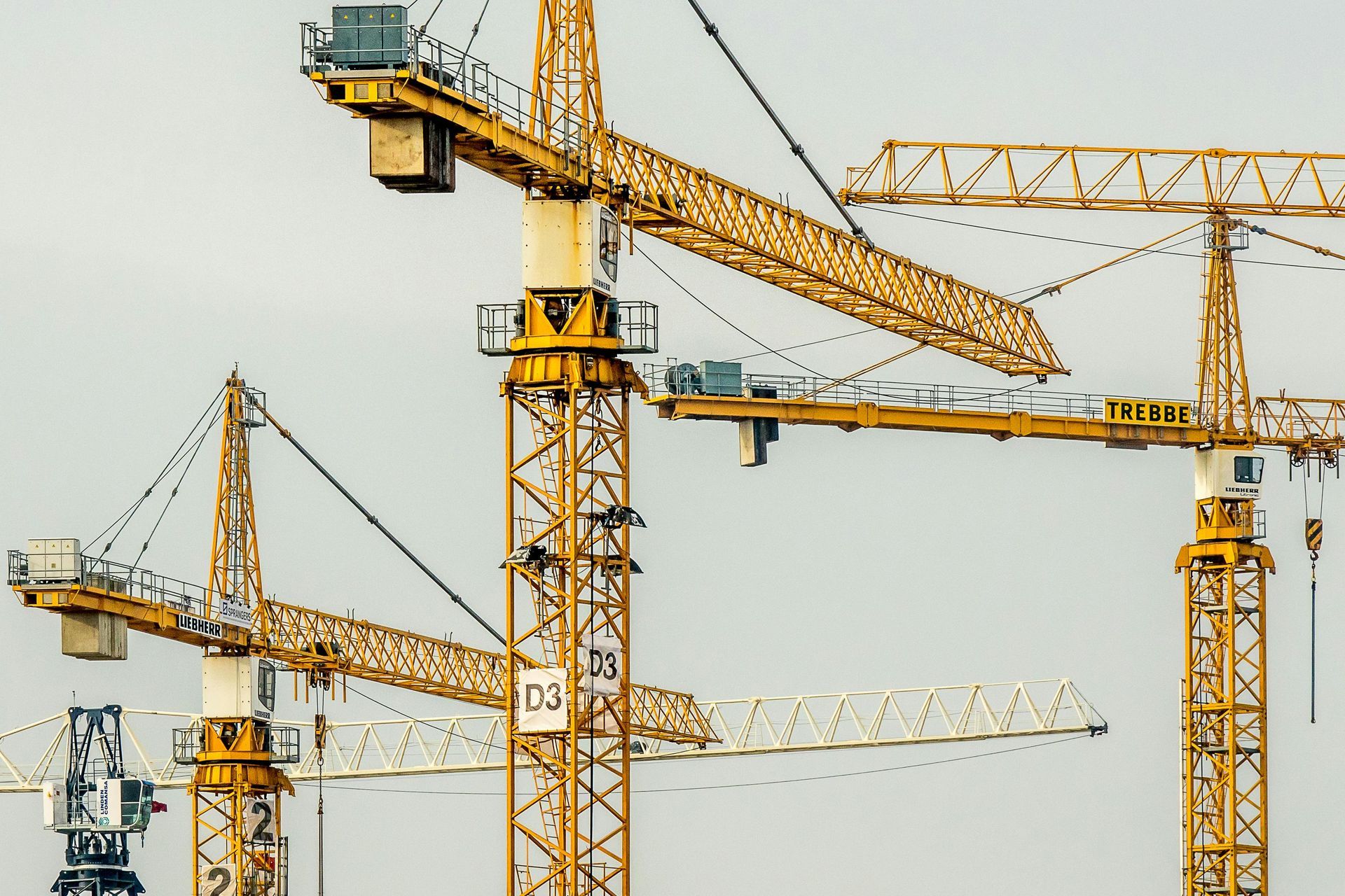yellow tower cranes
