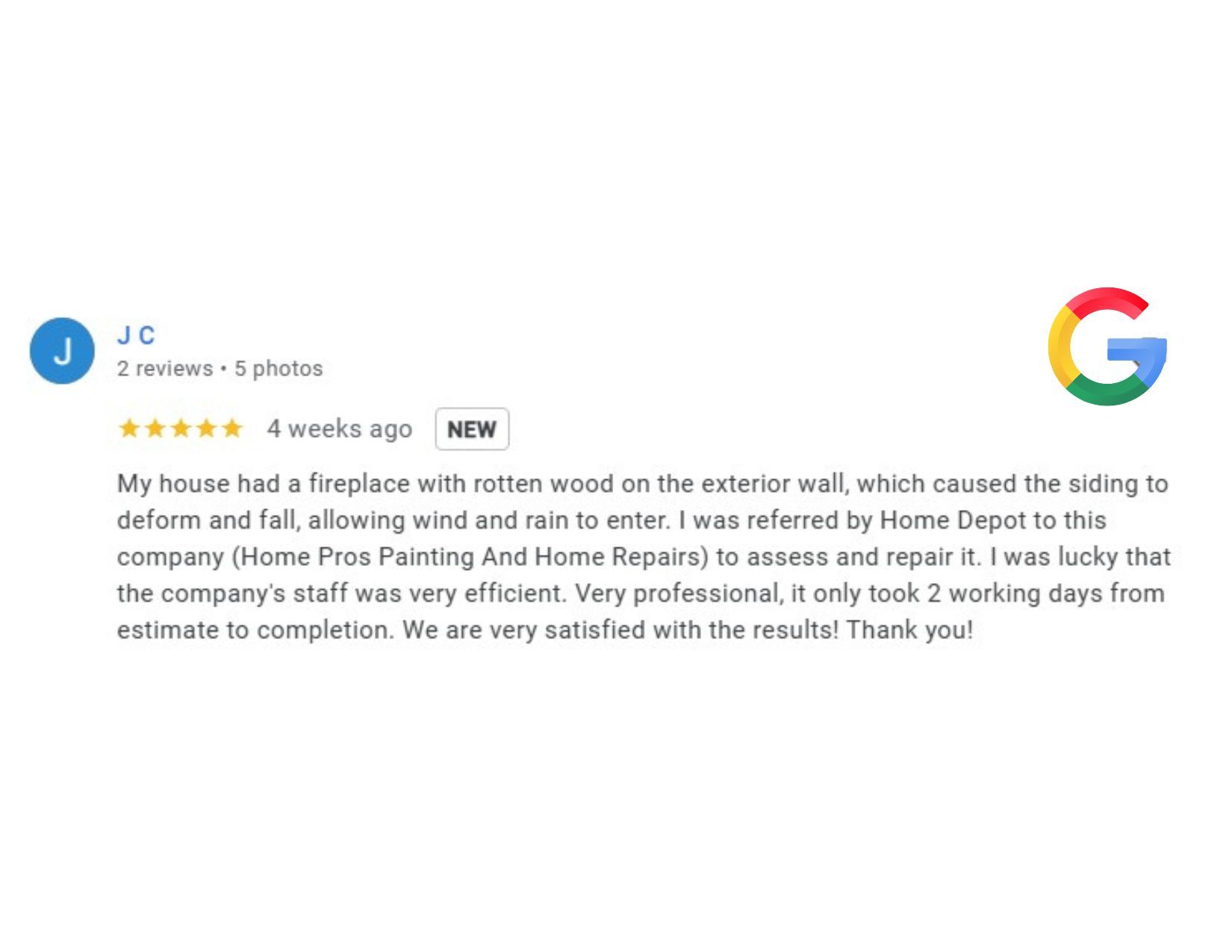 5 star google review