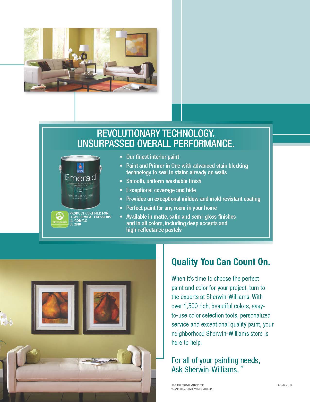 Sherwin Williams paint product sheet interior Emerald paint
