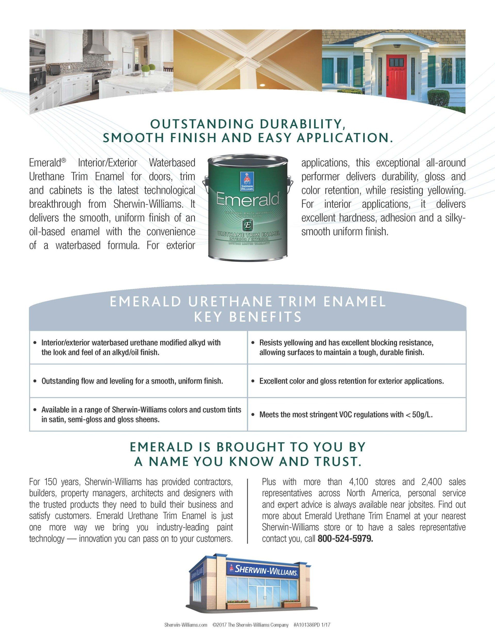 Sherwin Williams paint product sheet Emerald Urethane Enamel paint