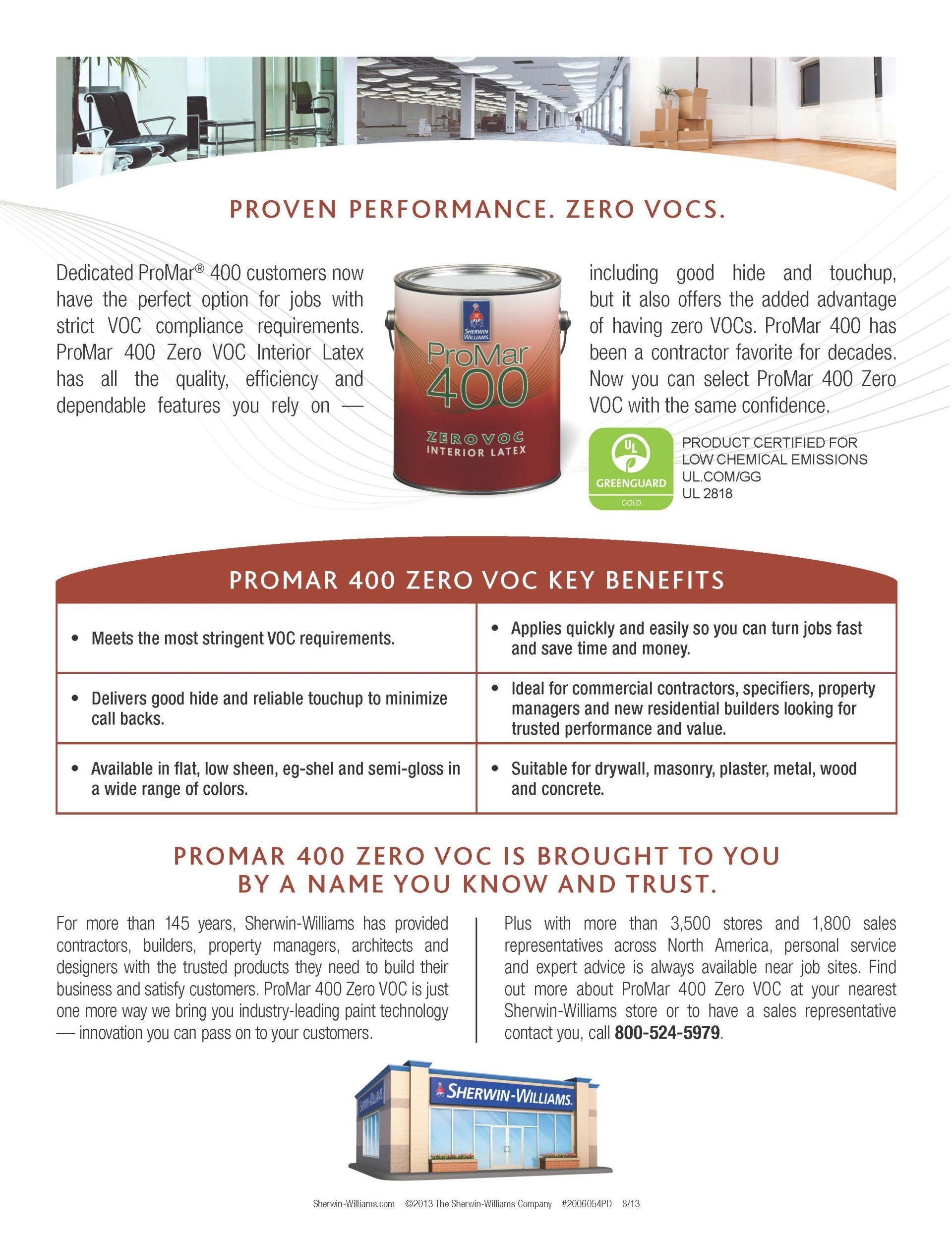 Sherwin Williams paint product sheet Promar 400 interior paint