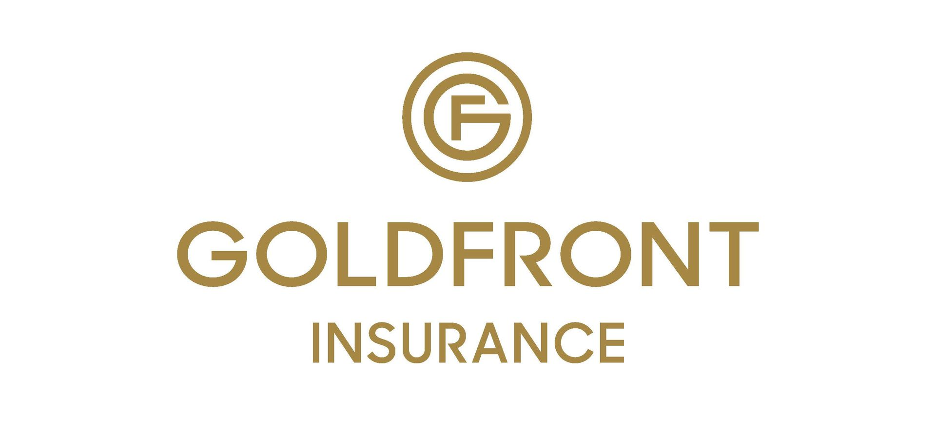 Goldfront Insurance logo in gold with a circular “G” emblem on a white background